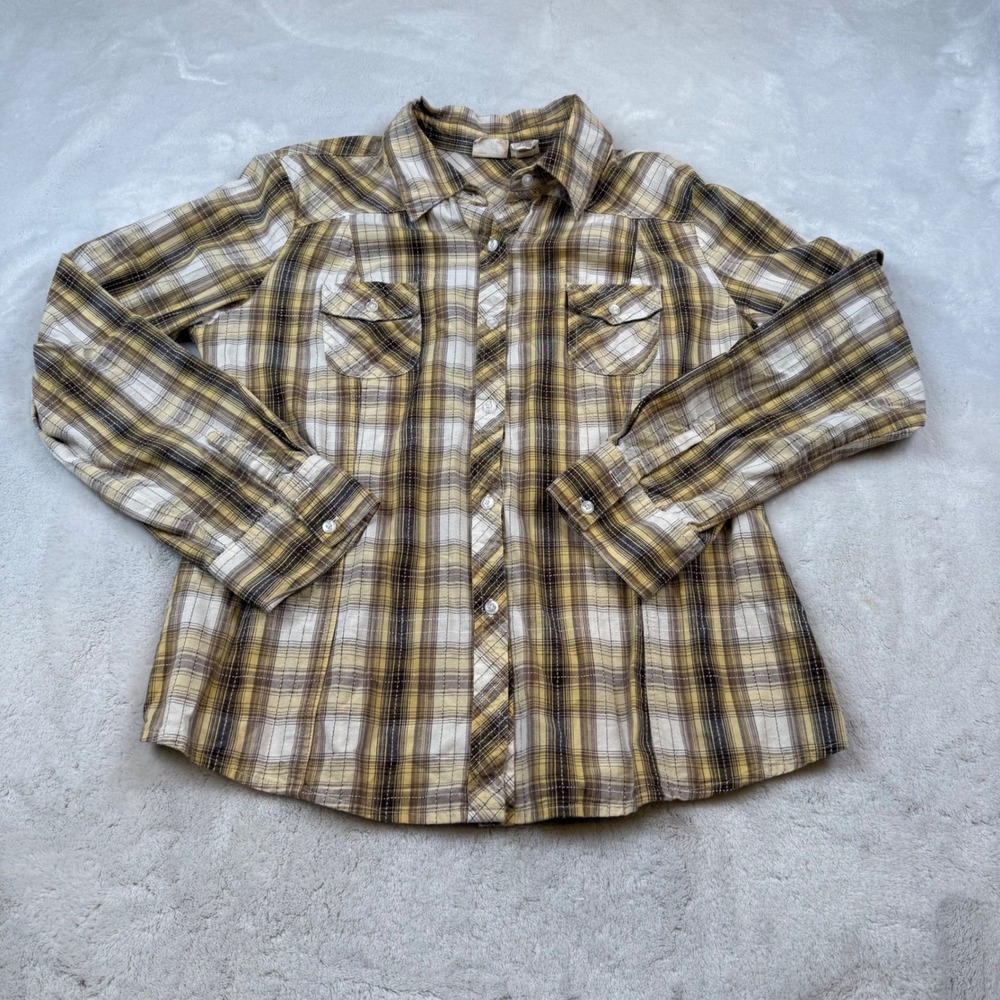 Mudd Kids Plaid Button Up Shirt Long‎ Sleeve Yellow Brown Size XL